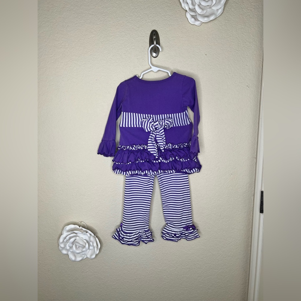 NTM RuffleButts Purple Ruffle Outfit Set 3T Striped Ruffle Pant Boutique Toddler - Picture 3 of 15